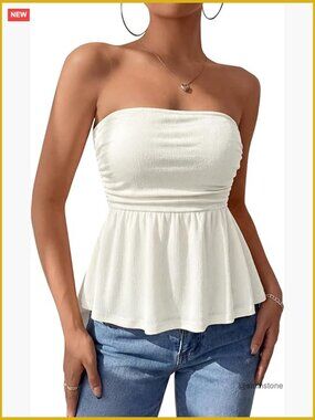 Tube Top with Ruffle Hem Strapless Summer Tank Tops Going Out Vacation